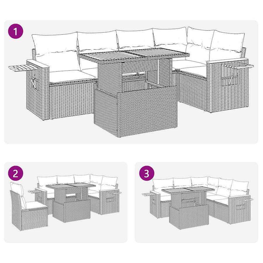 5-delige Loungeset met kussens poly rattan acacia zwart