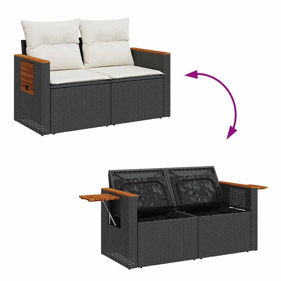 5-delige Loungeset met kussens poly rattan acacia zwart
