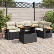 Loungeset poly rattan acacia 5-delig zwart