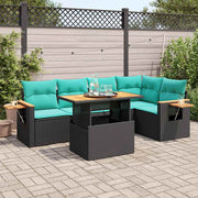 Loungeset 6-delig poly rattan acacia zwart