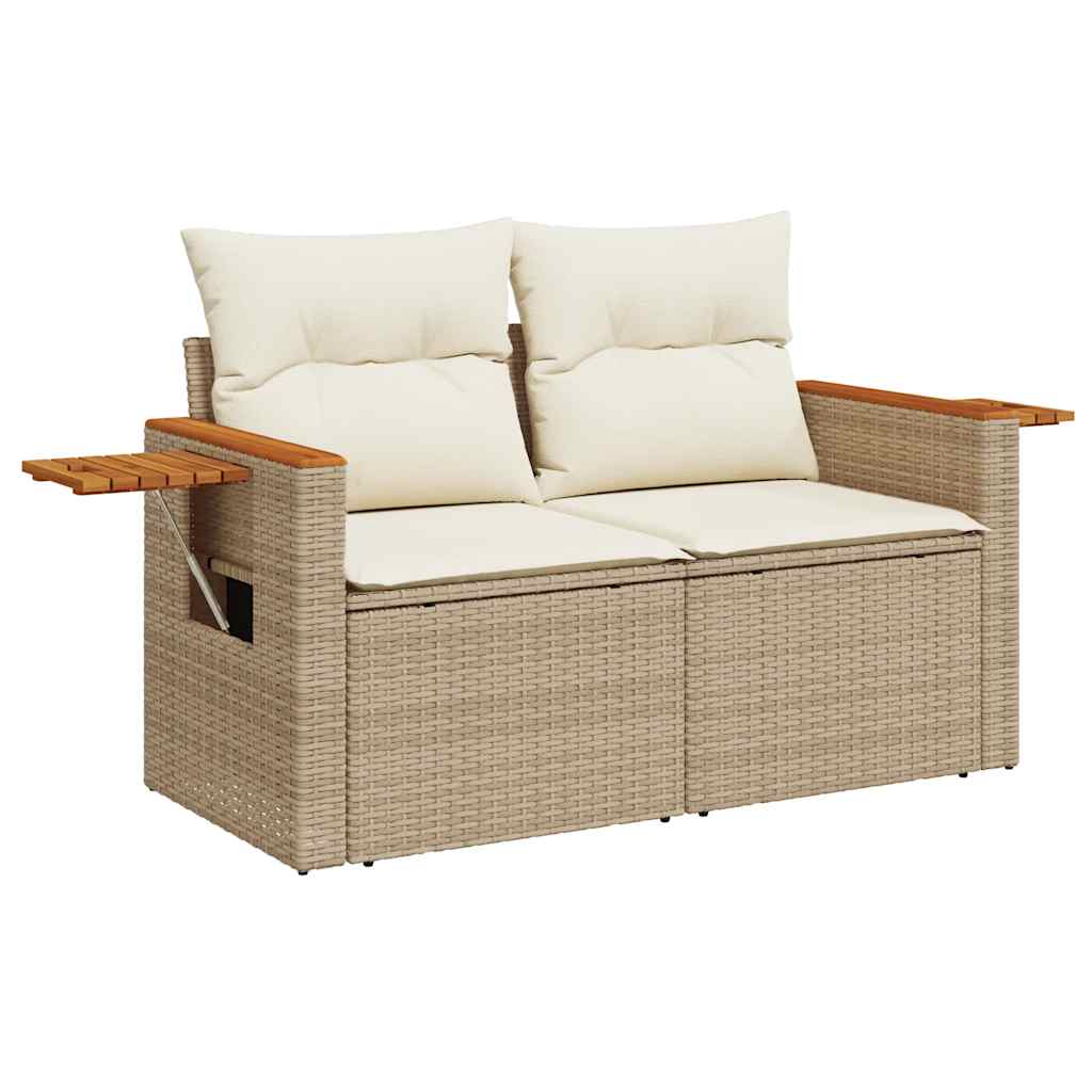 5-delige Loungeset met kussens poly rattan en acaciahout beige