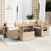 Loungeset poly rattan acacia 5-delig beige