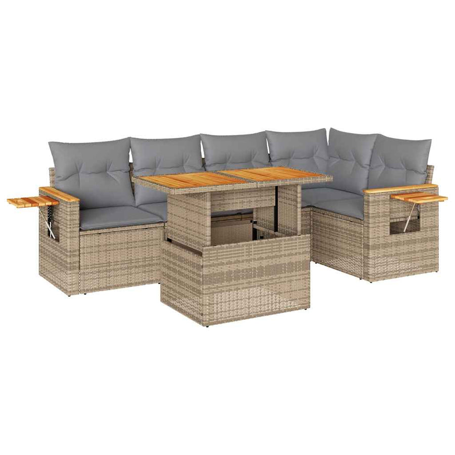 5-delige Loungeset met kussens poly rattan en acaciahout beige