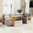 Loungeset 6-delig poly rattan acacia beige