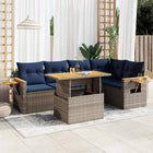 6-Piece Lounge Set with Cushions Poly Rattan Acacia Grey