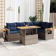 Loungeset 6-delig poly rattan acacia grijs