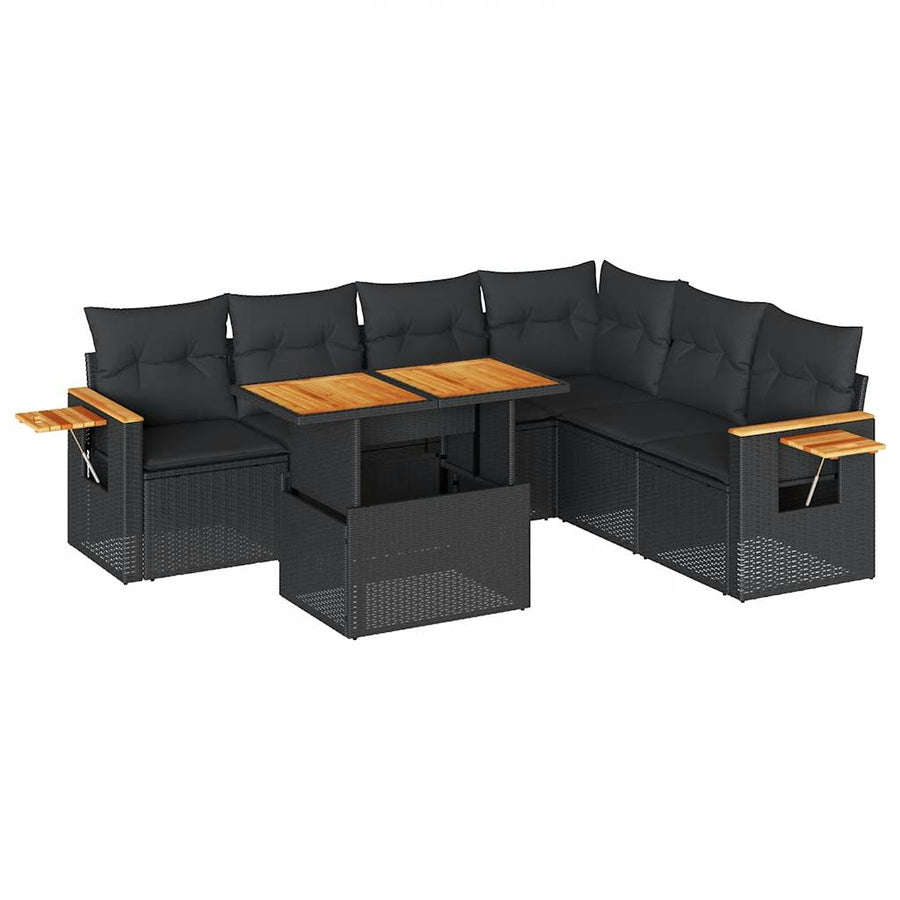 6-delige Loungeset met kussens poly rattan acacia zwart