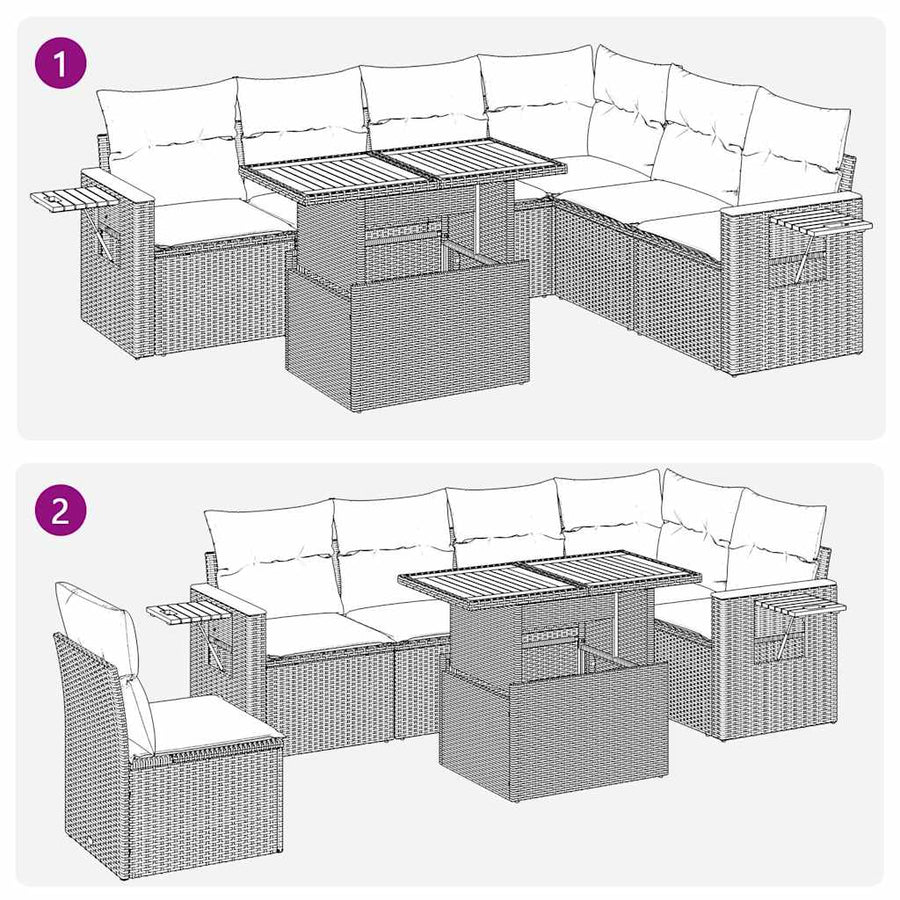 6-delige Loungeset met kussens poly rattan acacia zwart