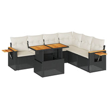 6-delige Loungeset met kussens poly rattan acacia zwart