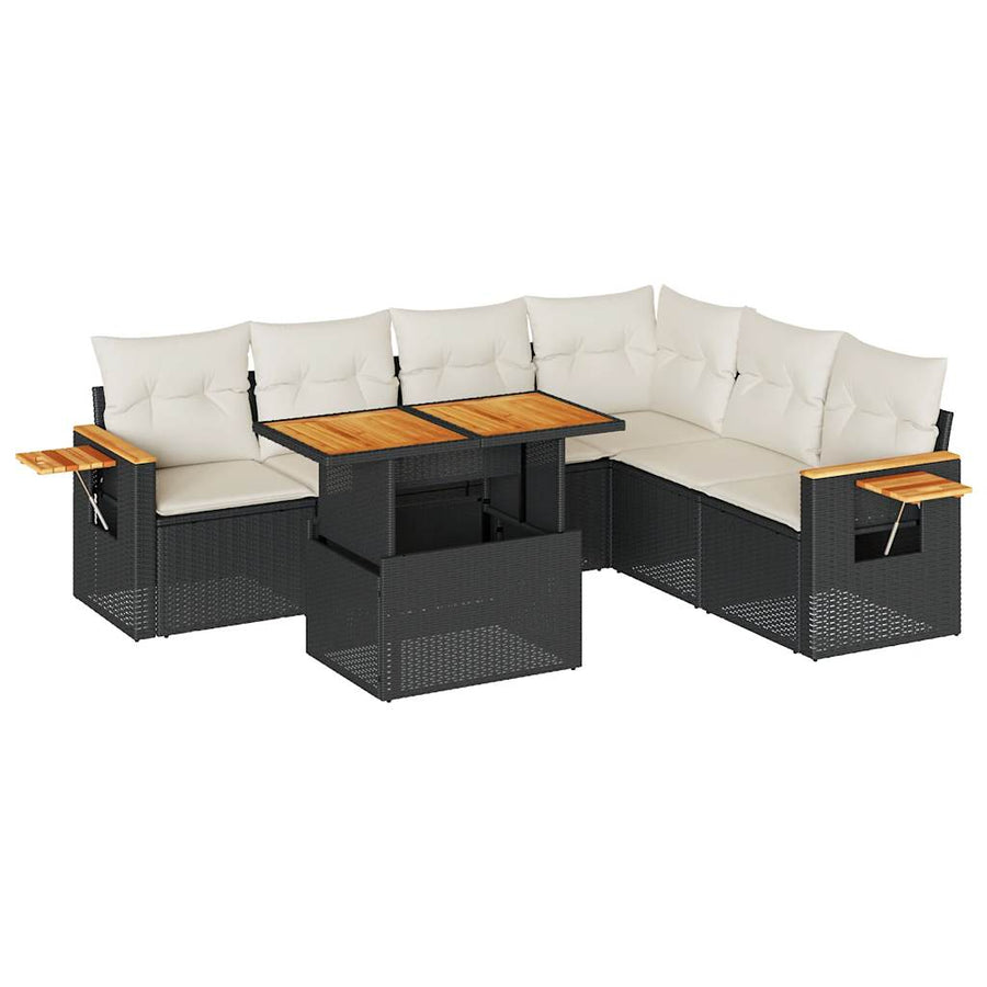 6-delige Loungeset met kussens poly rattan acacia zwart