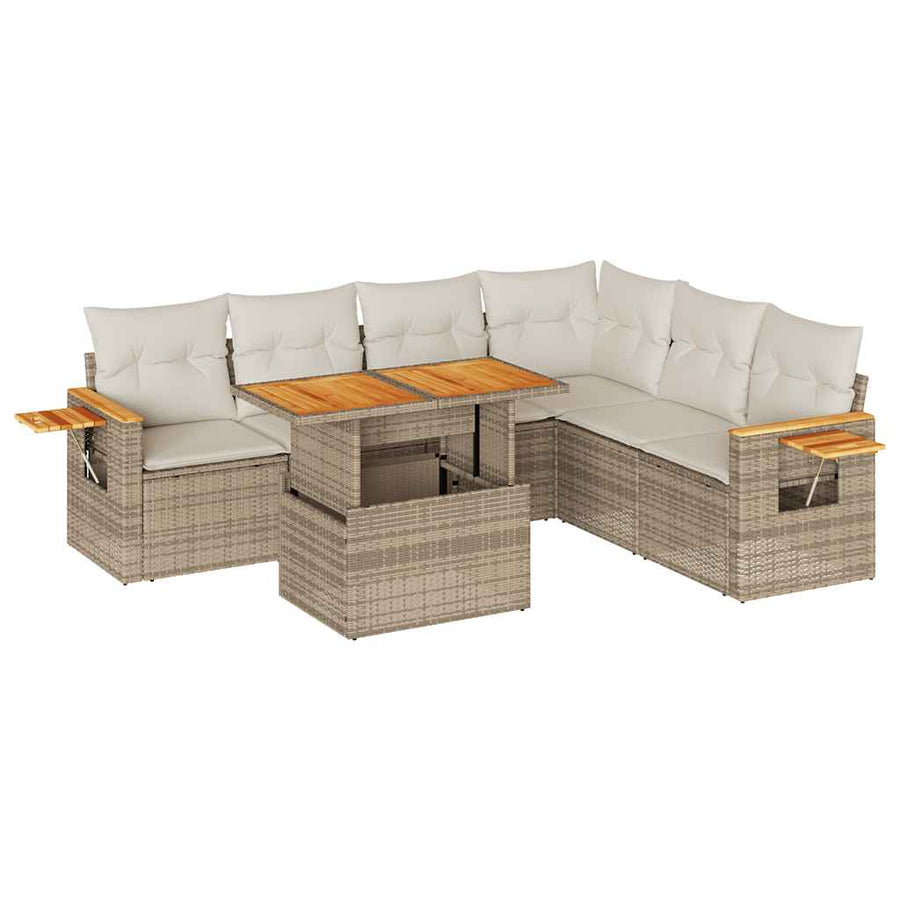 6-delige Loungeset met kussens poly rattan acacia beige