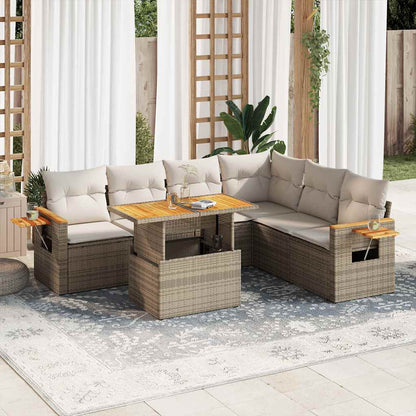 6-delige Loungeset met kussens poly rattan acacia beige