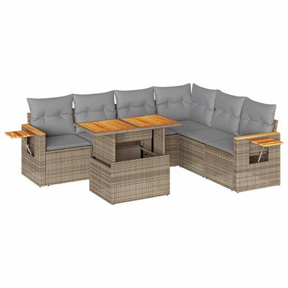 6-delige Loungeset met kussens poly rattan acacia beige