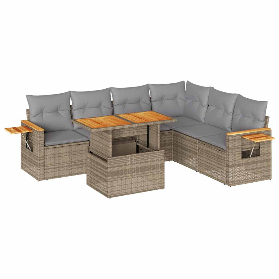6-delige Loungeset met kussens poly rattan acacia beige