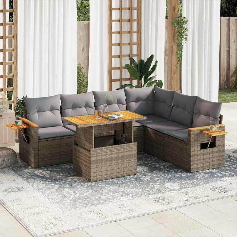 6-delige Loungeset met kussens poly rattan acacia beige