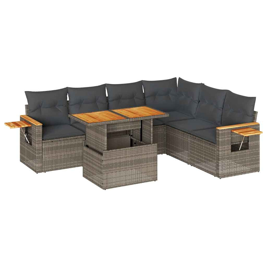 6-delige Loungeset met kussens poly rattan acacia grijs