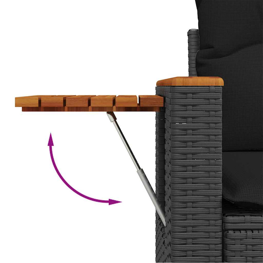 9-delige Loungeset met kussens poly rattan acacia zwart