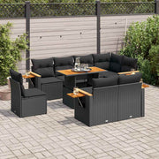 Loungeset 9-delig poly rattan acacia zwart