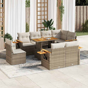 Loungeset 9-delig poly rattan acacia beige