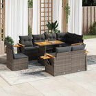 9-delige Loungeset met kussens poly rattan acacia grijs