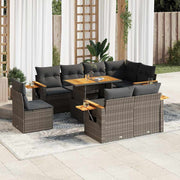 Loungeset poly rattan acacia grijs 9-delig