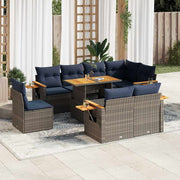 Loungeset 9-delig poly rattan acacia grijs
