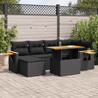 7-delige Loungeset met kussens poly rattan acacia zwart