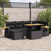 Loungeset 7-delig poly rattan acacia zwart