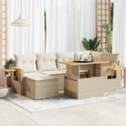 7-piece Lounge Set with cushions poly rattan acacia beige