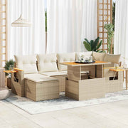 Loungeset 7-delig poly rattan acacia beige
