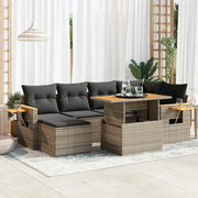 Loungeset 7-delig poly rattan acacia grijs