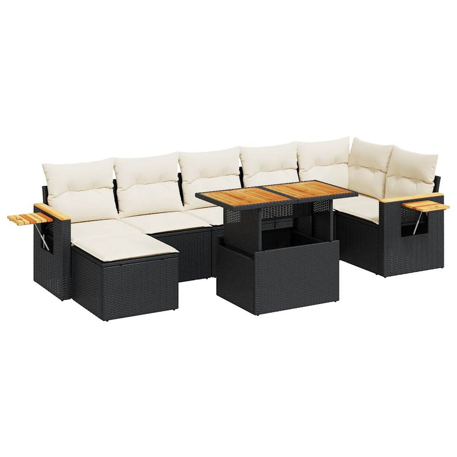 8-delige Loungeset met kussens poly rattan acacia zwart