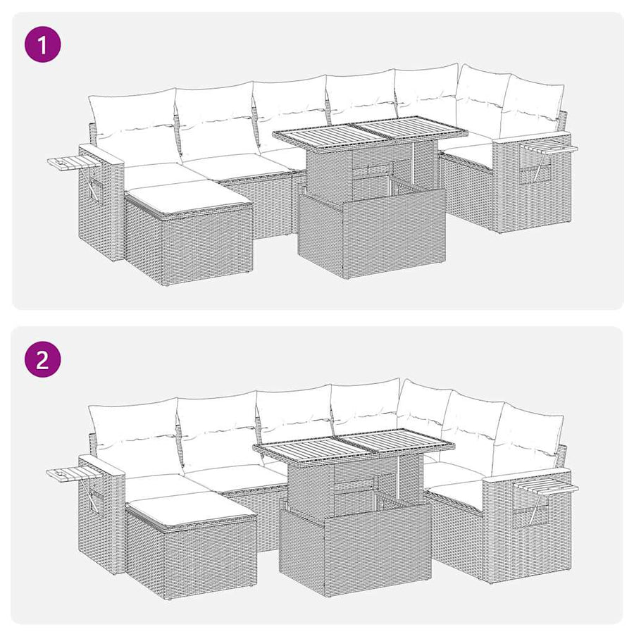 8-delige Loungeset met kussens poly rattan acacia zwart
