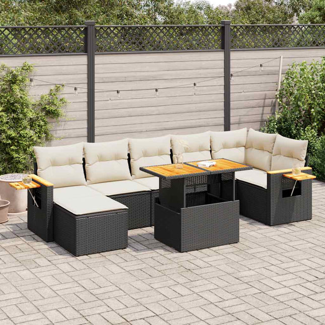 8-delige Loungeset met kussens poly rattan acacia zwart