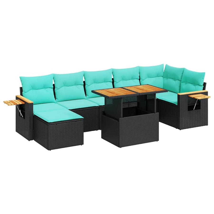 8-delige Loungeset met kussens poly rattan acacia grijs