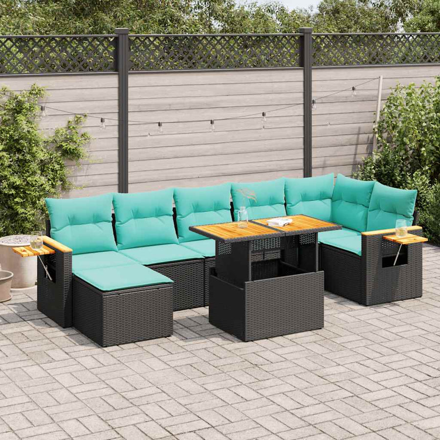 8-delige Loungeset met kussens poly rattan acacia grijs