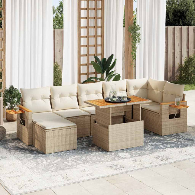 8-delige Loungeset met kussens poly rattan acacia beige