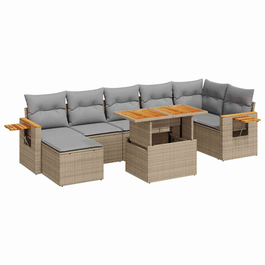 8-delige Loungeset met kussens poly rattan acacia beige