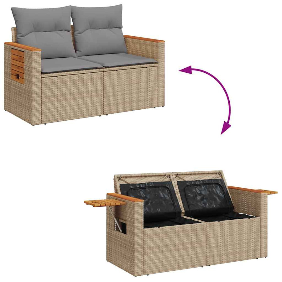 8-delige Loungeset met kussens poly rattan acacia beige