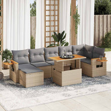 8-delige Loungeset met kussens poly rattan acacia beige