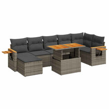 8-delige Loungeset met kussens poly rattan acacia grijs