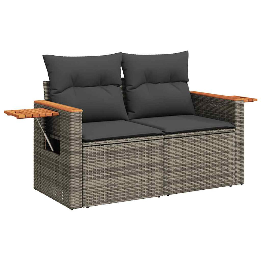 8-delige Loungeset met kussens poly rattan acacia grijs