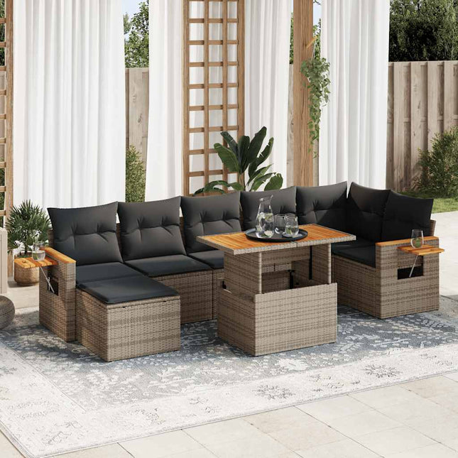 8-delige Loungeset met kussens poly rattan acacia grijs