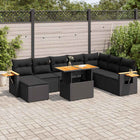 7-delige Loungeset met kussens poly rattan acacia zwart