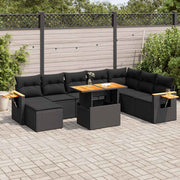 Loungeset 7-delig poly rattan acacia zwart