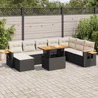 7-delige Loungeset met kussens poly rattan acacia zwart