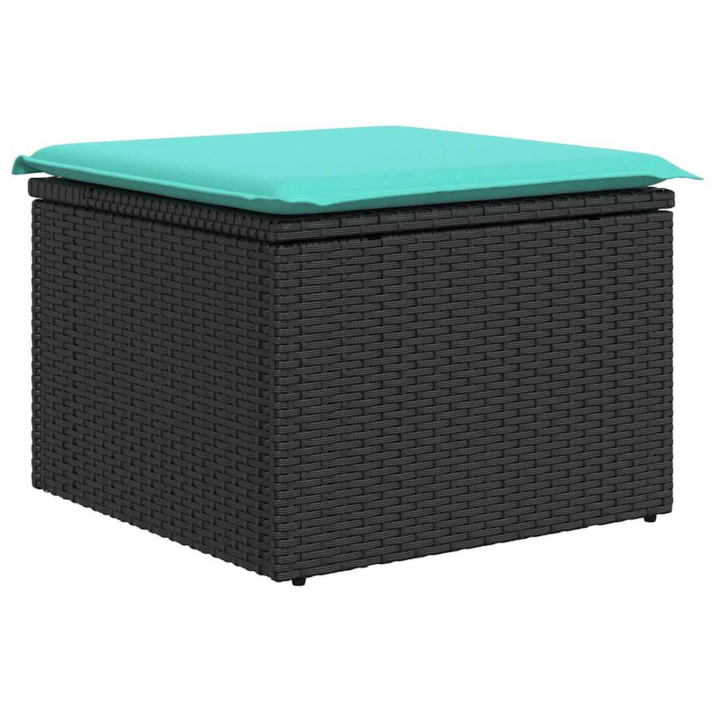 10-delige Loungeset met kussens poly rattan acacia zwart