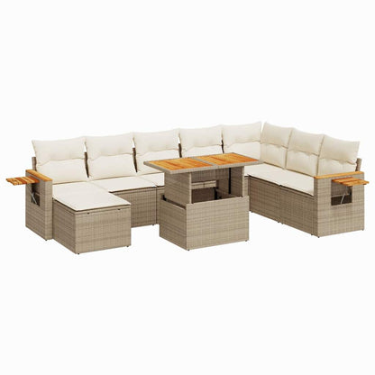 7-delige Loungeset met kussens poly rattan acacia beige