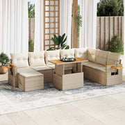 Loungeset poly rattan acacia 7-delig beige