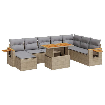 7-delige Loungeset met kussens poly rattan acacia beige